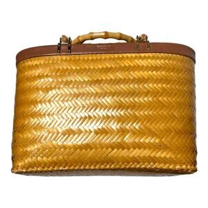 Kate Spade Large Tote Bag Tan Rare Woven Basket Purse Bamboo Handles Dust Bag
